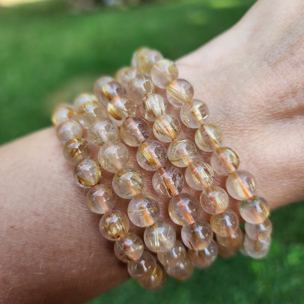 Gold Rutilated Quartz Beaded Bracelet | 6mm, 7mm, or 8mm