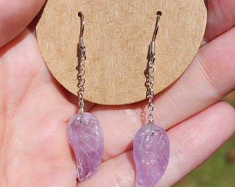 Wing Shaped Amethyst Dangle Earrings | Jewelry | Natural Crystals | Sterling Silver