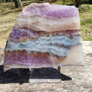 Agate Amethyst Plate Slice with Display Stand | 2 pounds, 5 ounces