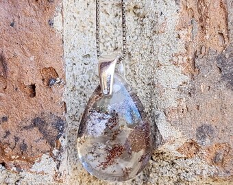 Garden Quartz Pendant, Sterling Silver Bail, Scenic Lodolite Necklace