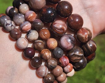 Petrified Wood Bracelet | Earth Tone Beaded Fossil Bracelet