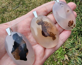 Teardrop Dendritic Agate Pendant | Sterling Silver Bail, Optional Necklace