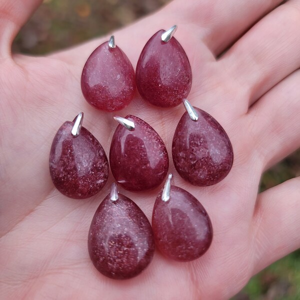 High Quality Strawberry Quartz Teardrop Pendant w/ 925 Sterling Silver Bail and Optional .925 SS Necklace that is 18 inches