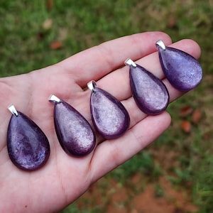 High Quality  Purple Mica Teardrop Pendant w/ 925 Sterling Silver Bail & Optional .925 SS Necklace that is 18 inches. Lithium Mica
