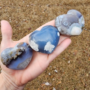 Black Flower Agate Heart | Crystal Heart | Heart Carving