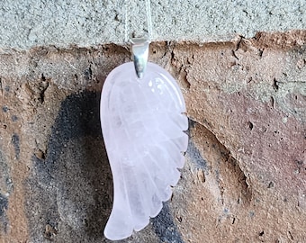 Rose Quartz Wing Pendant, Sterling Silver Bail, Angel Jewelry