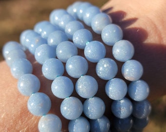 Angelite Crystal Bracelet | 8mm Soft Blue Beaded Bracelet
