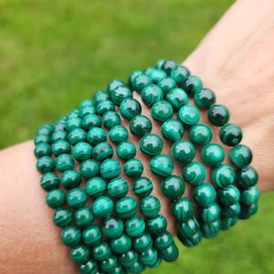 Malachite Beaded Bracelet | 5mm, 6mm, or 7mm Beads | Crystal Bracelet