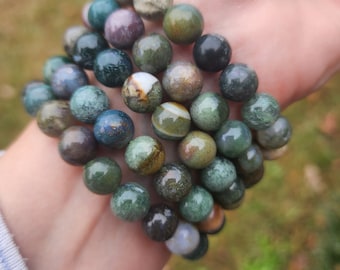 Moss Agate Beaded Bracelet | 10mm Beads