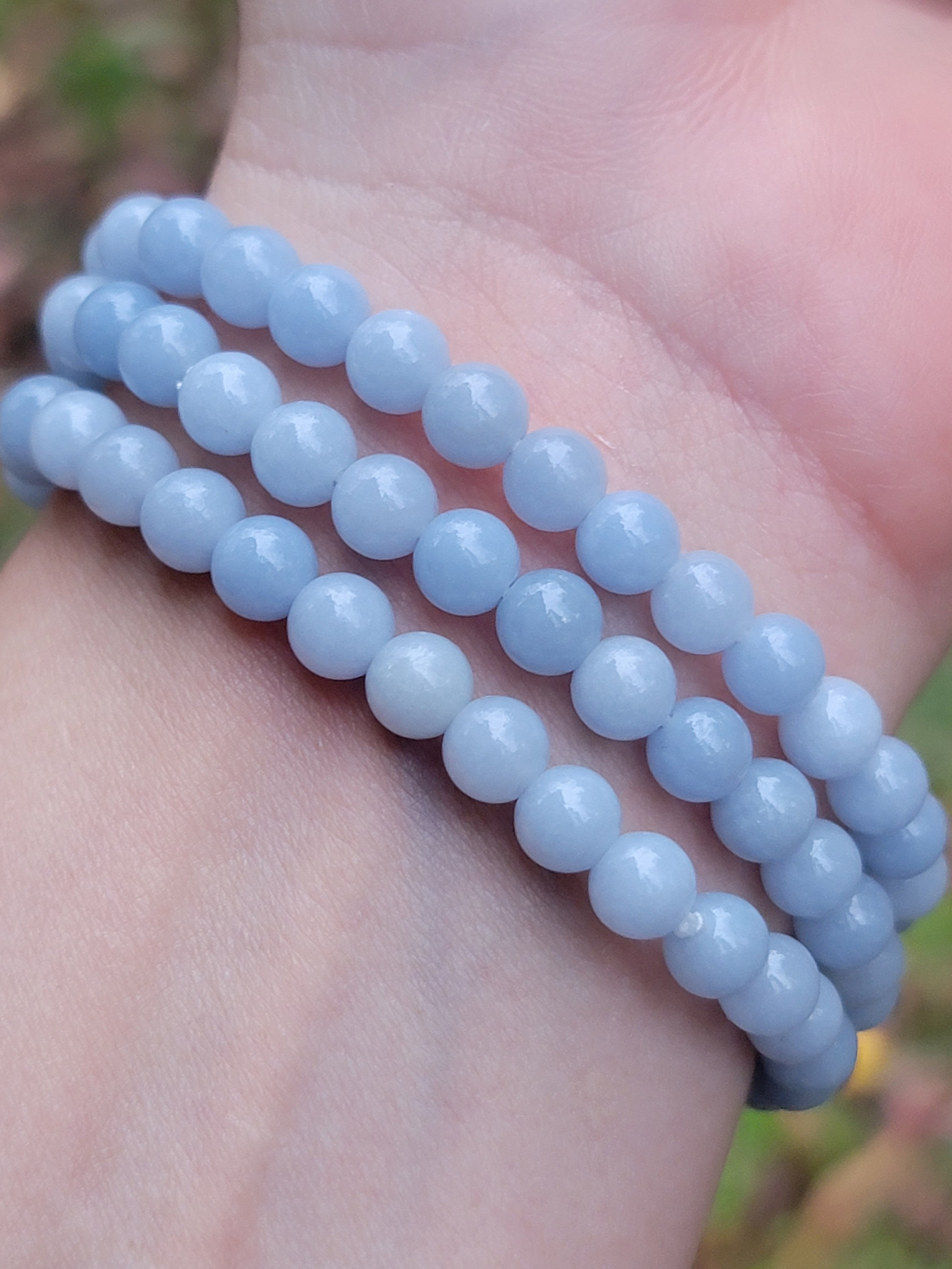 Angelite Crystal Beaded Bracelet | 5-6mm Pastel Blue Gemstone