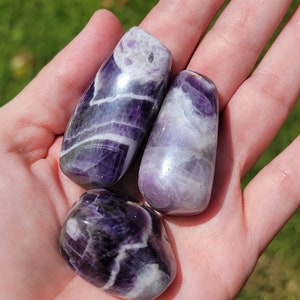 3 High Quality Tumbled Dream Amethyst Chevron Amethyst Pieces | 1.5-2 Inches Each