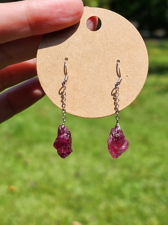 Raw Pink Tourmaline Earrings with. 925 Sterling Silver Hooks