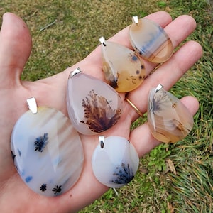 Dendritic Agate Pendant with a Sterling Silver Bail and Optional .925 Sterling Silver Necklace that is 18 inches | Teardrop Pendant