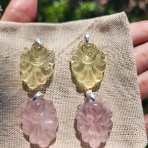 Nine-Tailed Fox Pendant w/ Sterling Silver Bail | Citrine or Rose Quartz 1.5x1 inches