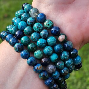 Chrysocolla Beaded Bracelet | 8mm Crystal Beads | Crystal Beaded Bracelet