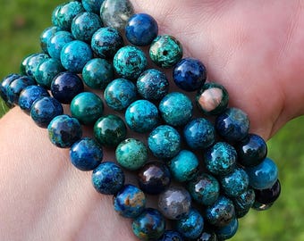 Chrysocolla Crystal Beaded Bracelet | 8mm Gemstone Beads