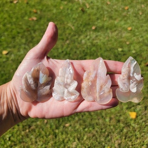 Hand Carved Flower Agate Leaf Carving | Crystal Leaves | Crystal Leaf