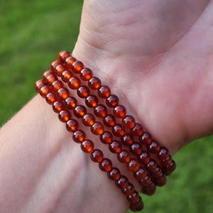 Orange Garnet Beaded Bracelet | 5mm Crystal Beads | Crystal Beaded Bracelet