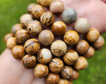 Picture Jasper Beaded Bracelet | 12mm Beads