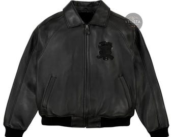 Mens Avirex Black Real Bomber American Flight Jacket Original Cow Leather Men Classic Jacket