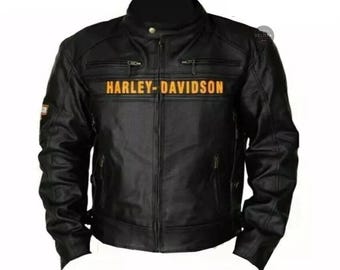 Men’s Harley Davidson Motorcycle Cafe Racer Distressed Black Biker Real Leather Jacket