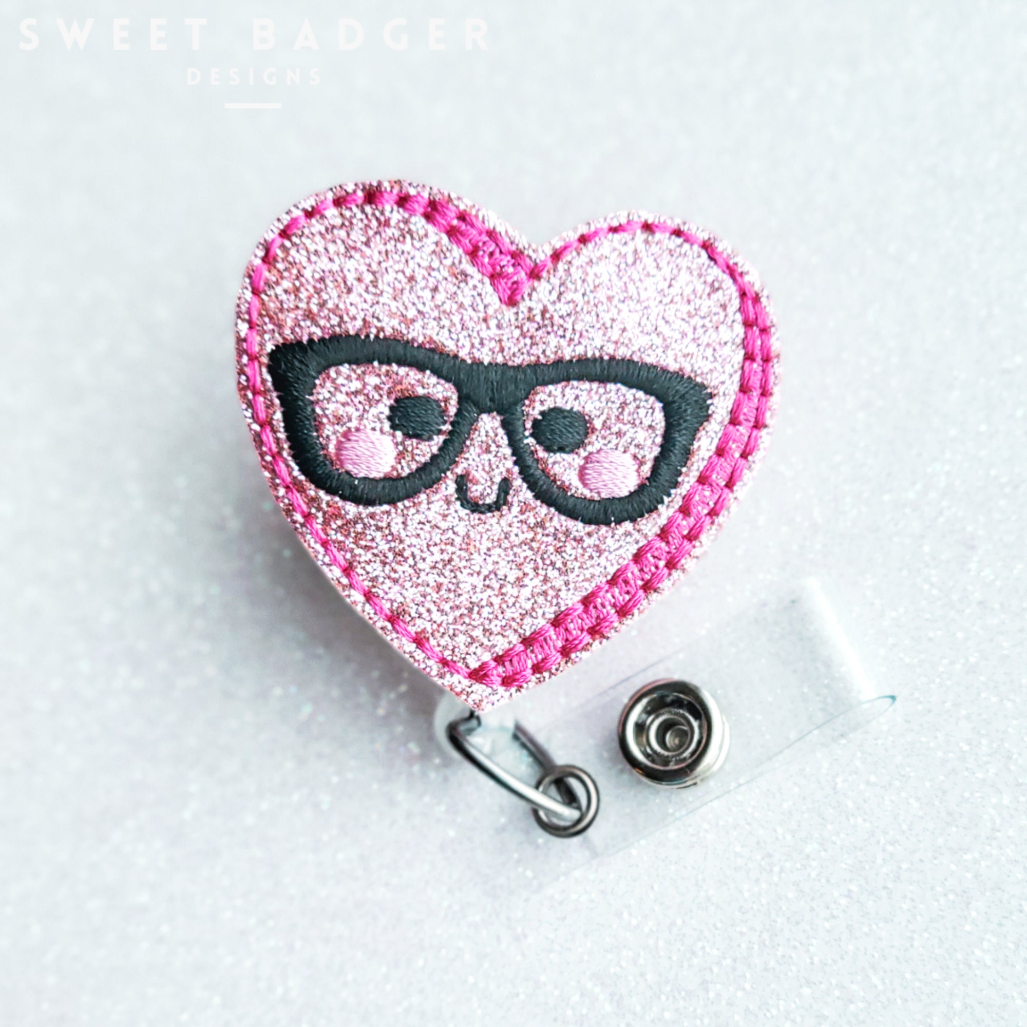 Nerdy Heart Badge Reel, Name Badge Holder, Cute Badge Reel, Coworker Gift,  Medical Student Gift, Valentines Badge Reel, RN Gift, ID Holder 