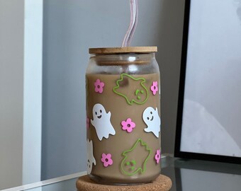 Cute Ghost Cup | Halloween Cup | Libbey Cup | Glass Cup | Halloween Coffee Glass | Iced Coffee Glass | Glass Can | Fall Cup |