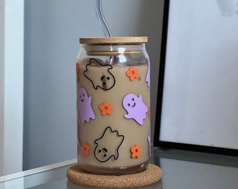 Cute Ghost Cup | Halloween Cup | Libbey Cup | Glass Cup | Halloween Coffee Glass | Iced Coffee Glass | Glass Can | Fall Cup |