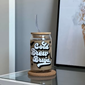 Cold Brew Bruja | Halloween Cup | Libbey Cup | Glass Cup | Halloween Coffee Glass | Iced Coffee Glass | Glass Can | Cute Cup