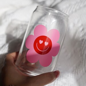 Retro Flower Glass Can | Beer Shaped Cup | Glass Cup | Trendy Glass Can | Coffee Glass | Iced Coffee Glass | Glass Can | Cute Cup