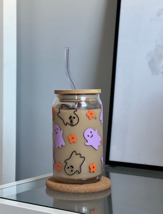 Cute Ghost Cup | Halloween Cup | Libbey Cup | Glass Cup | Halloween Coffee Glass | Iced Coffee Glass | Glass Can | Fall Cup |