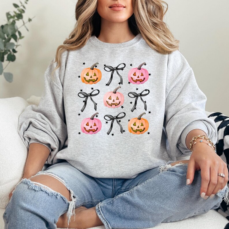 Cute Pumpkin Crewneck | Halloween Crewneck | Cute Spooky Gifts | Cute Spooky Sweatshirt| Cute Pumpkin & Bow Gift | Girly Pumpkin Crewneck |