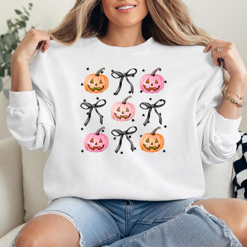 Cute Pumpkin Crewneck | Halloween Crewneck | Cute Spooky Gifts | Cute Spooky Sweatshirt| Cute Pumpkin & Bow Gift | Girly Pumpkin Crewneck |