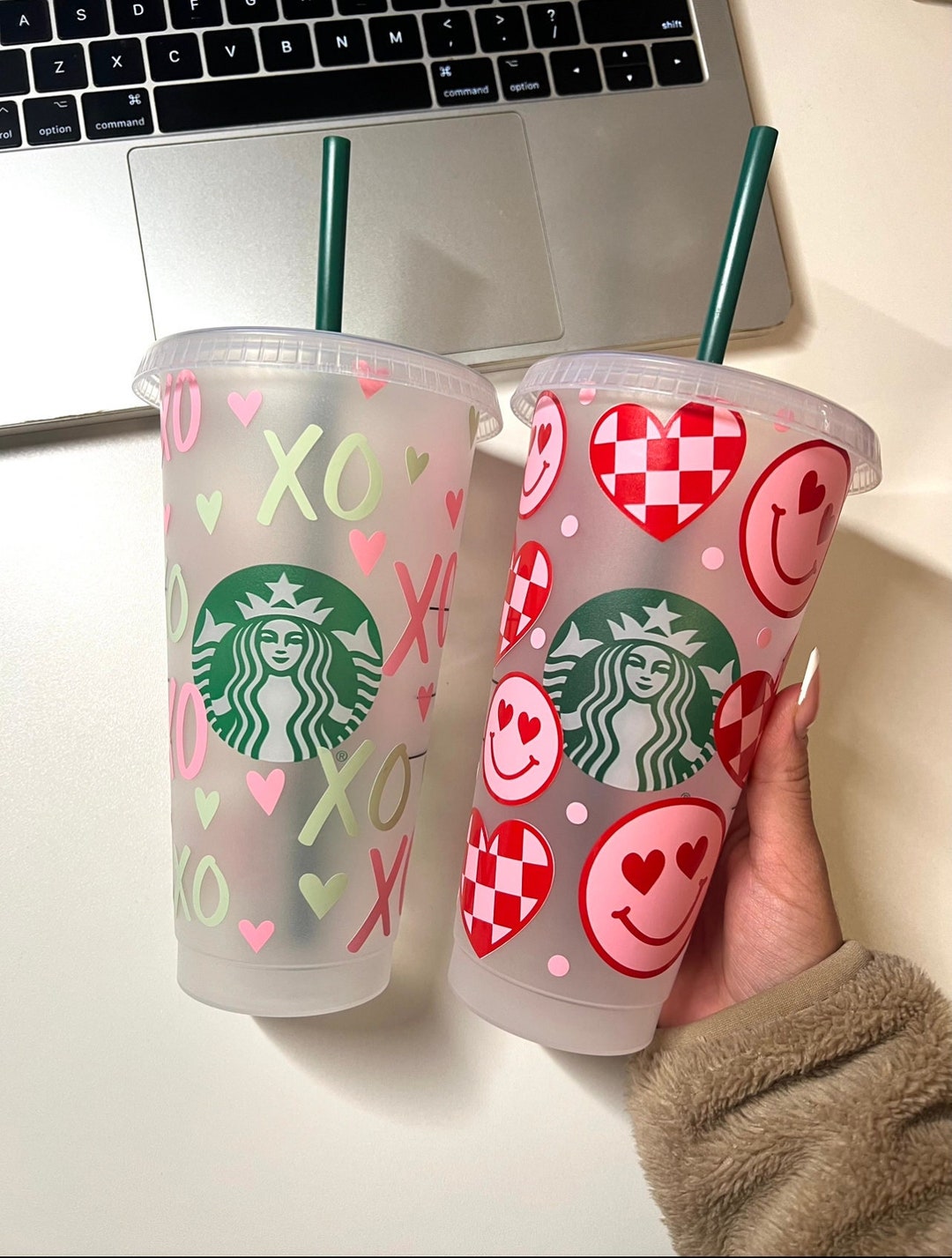 Heart Eyes Smiley Face Cup XOXO Heart Cup Valentine's Day Starbucks Cup