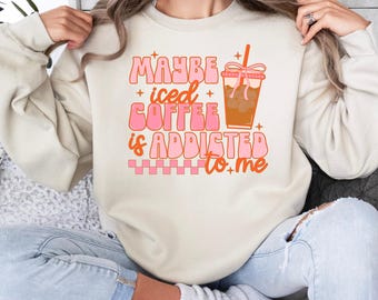 Sudadera con cuello redondo de café helado / Sudadera con cuello redondo de café helado / Regalos para amantes del café / Sudadera con amor por el café / Regalo para amantes del café helado / Sudadera con café helado