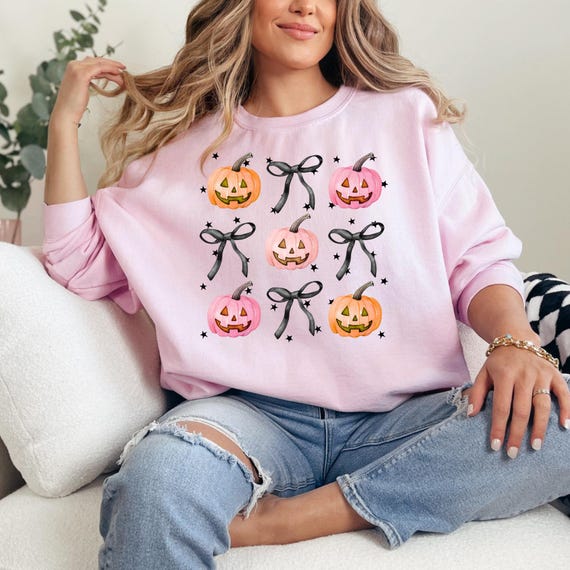 Cute Pumpkin Crewneck | Halloween Crewneck | Cute Spooky Gifts | Cute Spooky Sweatshirt| Cute Pumpkin & Bow Gift | Girly Pumpkin Crewneck |
