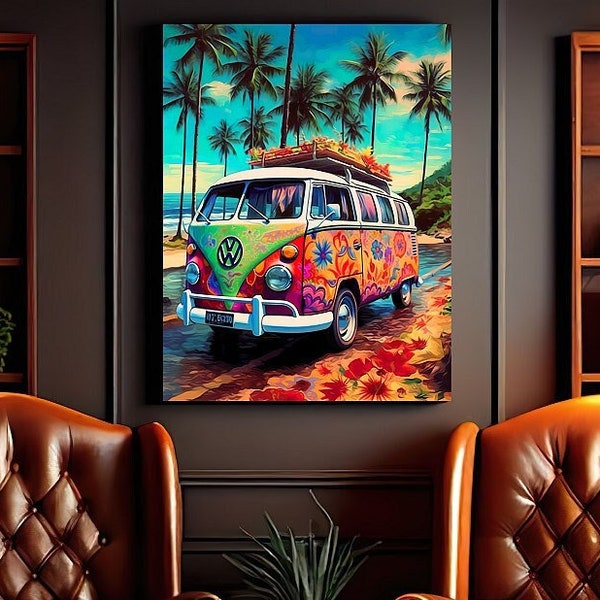 Leinwand Tropical VW Bus T1