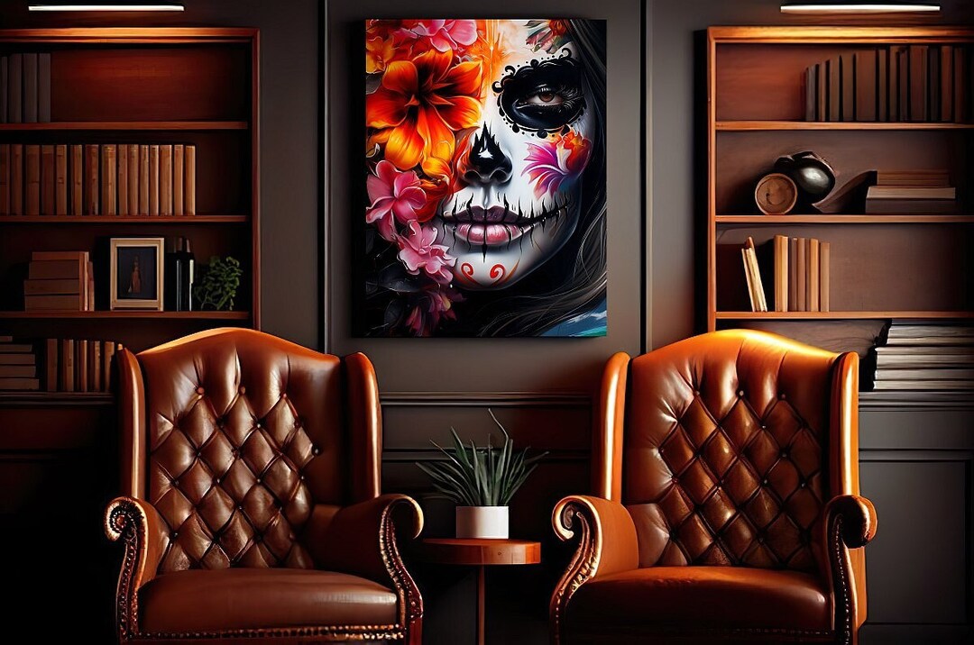 Canvas La Catrina Dia De Los Muertos With Roses, Wall Design Calavera, Sugarskull, Chicana Art