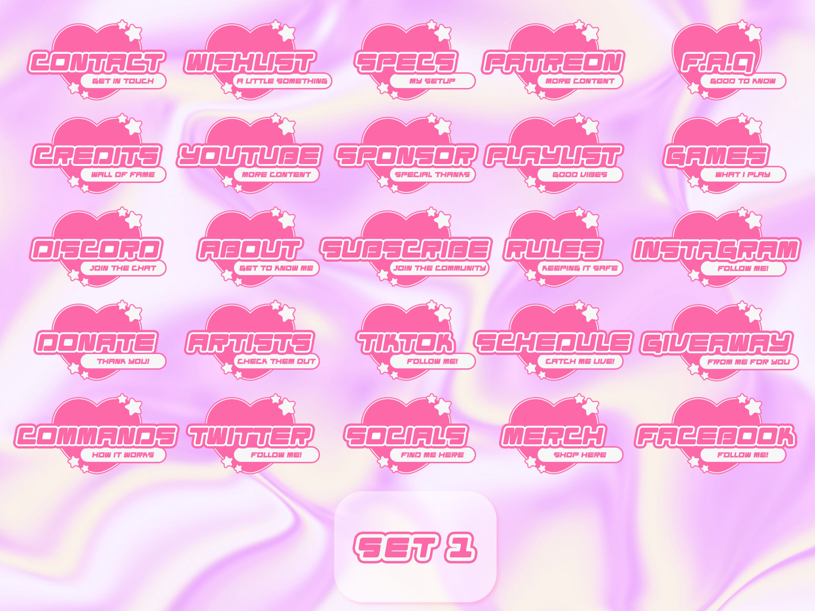 Twitch Y2K Panel Package Y2K Style 2 Sets Oldschool, Pink, Streaming