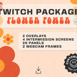 Twitch Paket | 70er Jahre Flower Power | Individualisierbar | Retro | Blumen | Hippie | Streaming