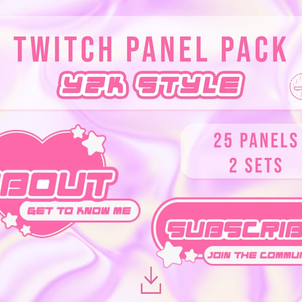 Twitch Y2K Panel Package | Y2K Style | 2 Sets | Oldschool, Pink, Streaming Panels, 50 Panels for Twitch