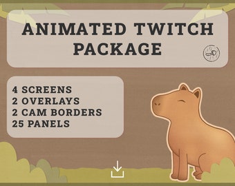 Paquete de Twitch animado / Estilo Capybara / Pantallas animadas, paneles, superposiciones, borde de cámara