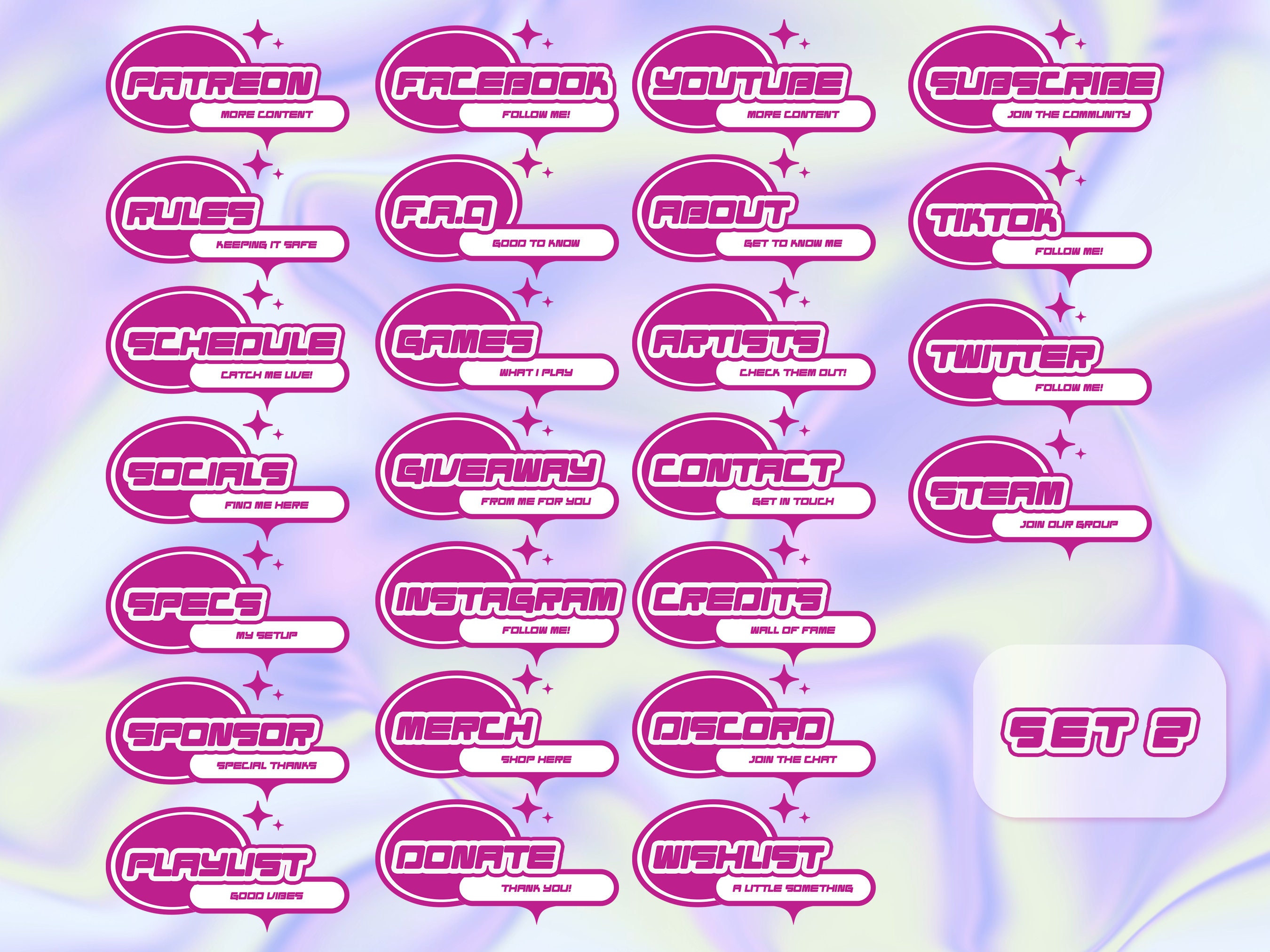 Twitch Y2K Panel Package Y2K Style 2 Sets Oldschool, Pink, Streaming