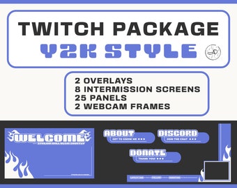 Paquete de transmisión de Twitch Y2K: superposiciones, paneles y pantallas moradas (descarga digital)