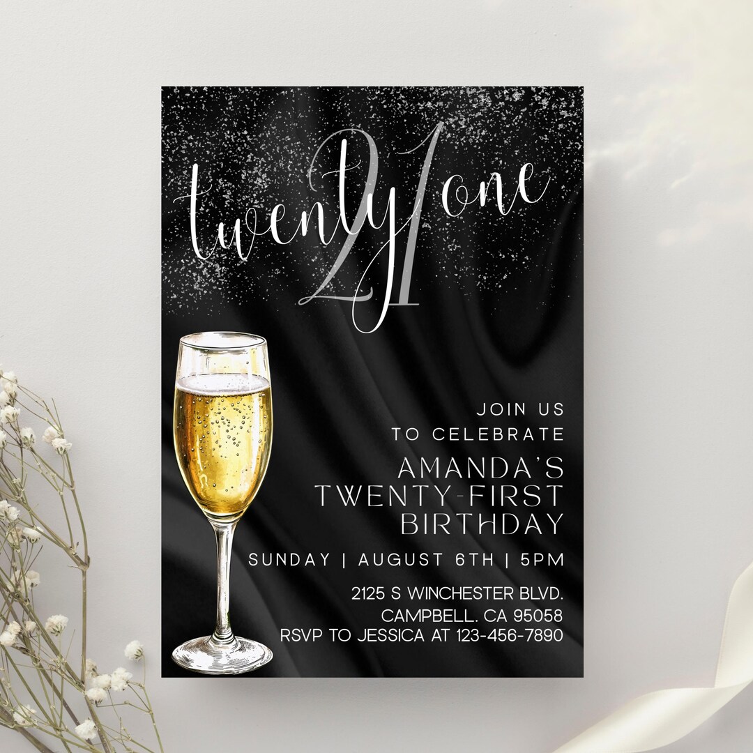 Milestone Birthday Invitation Editable Black 21st Birthday Party Invite ...
