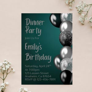 Editable Birthday Dinner Party Invitation Elegant Party Invite Template Canva Personalized Birthday Dinner Invite Card Modern Birthday Card