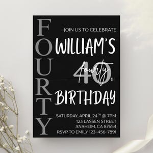 Editable Elegant Birthday Invitation Black Dinner Party Invite Modern Birthday Canva Template Classic Adult Birthday Party Template Card
