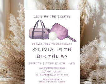 Purple Pickleball Birthday Party Invitation Editable Teen Invite Canva Template