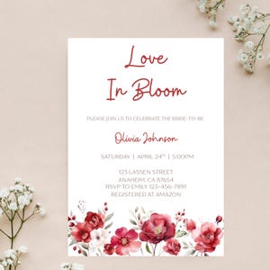 Liefde in bloei bruids douche uitnodiging Wildflower bewerkbare uitnodiging lente bruiloft douche digitale download tuinfeest Canva sjabloon