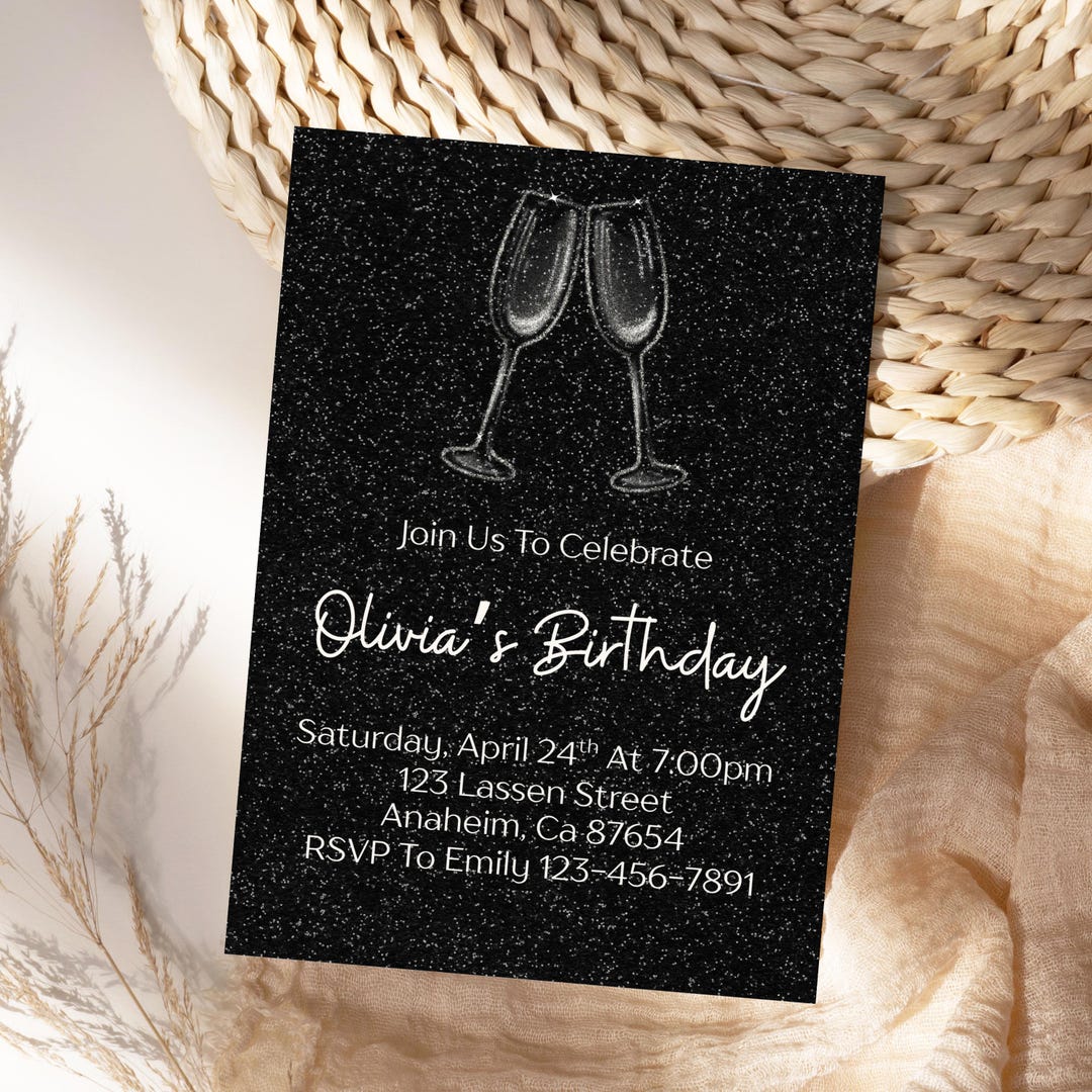 Champagne Birthday Invitation Template Elegant Black Dinner Party